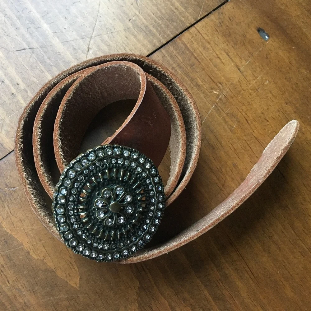 Fossil Vintage Leather Jeweled Brown Belt - Size L